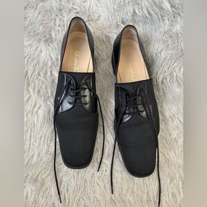 Salvatore Ferragamo Black Leather And  Nylon Women’s Lace Oxford Shoes Size 8.5
